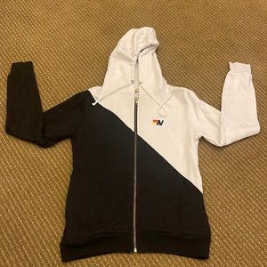 AVIATOR NATION zip hoodie with diagonal black/white design